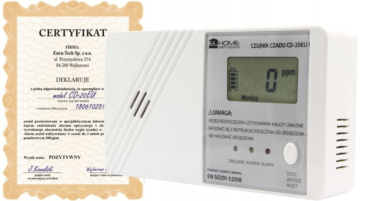 CD-20EU detektor oxidu uhoľnatého, poľský, 3 roky starý